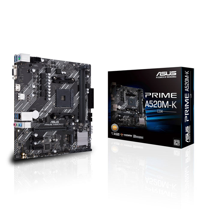 Asus Prime A520M-K, Amd A520 (Ryzen Am4) Micro Atx Motherboard With M.2 Support; 1Gb Ethernet; Hdmi/D-Sub; Sata 6Gbps; Usb 3.2 Gen 1 Type-A