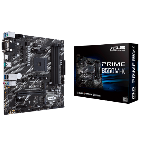 Asus Prime B550M-K, Amd B550 (Ryzen Am4) Micro Atx Motherboard With Dual M.2; PcIe 4.0; 1Gb Ethernet; Hdmi, D-Sub, Dvi; Sata 6Gbps; Usb 3.2 Gen 2