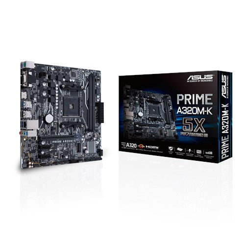 Asus Prime A320M-K, AMD AM4, ATX Motherboard with LED Lighting, DDR4 3200MHz, 32Gb/s M.2, HDMI, SATA 6Gb/s, USB 3.0