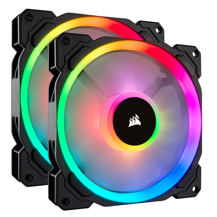 Corsair LL140, Dual Light Loop 140mm PWM Chassis Cooling Fan, RGB LED, Double Pack with Lighting Node Pro
