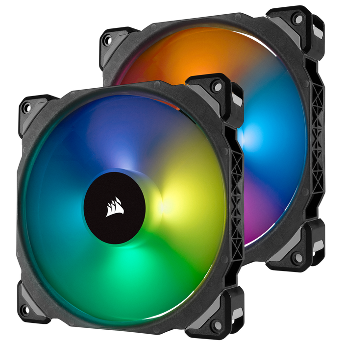 Corsair ML140 Pro, 140mm Magnetic Levitation Chassis Cooling Fan, RGB LED; Double Pack with lighting Node Pro