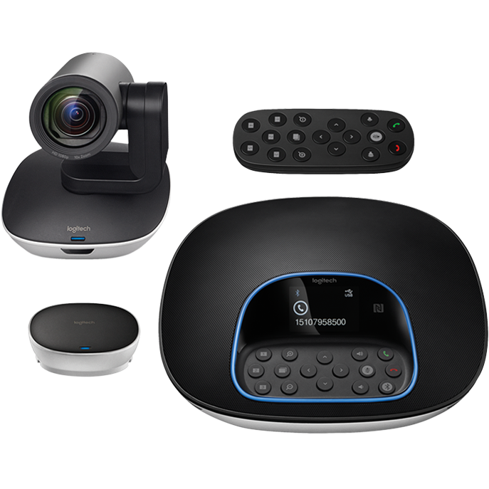 Logitech VC Conference Camera Group package includes Camera speakerphone remote 2 x 5m cables  dual purpose mount