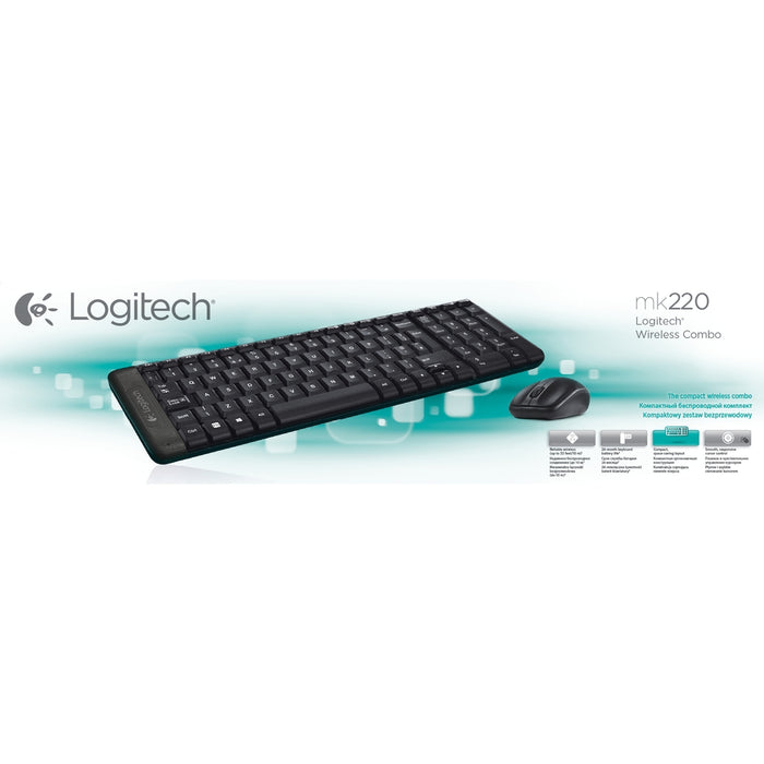 Logitech Wireless Keyboard and Mouse Combo MK220 Nano USB receiver  2.4GHz 10m range sleek minimalist design