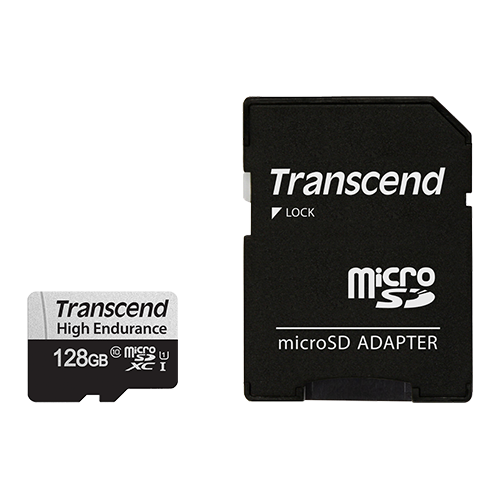 Transcend 350S 128GB High Endurance MicroSD UHS-I  U1 CLASS10, Read 100MB/S, Write 45MB/S, with SD Adaptor