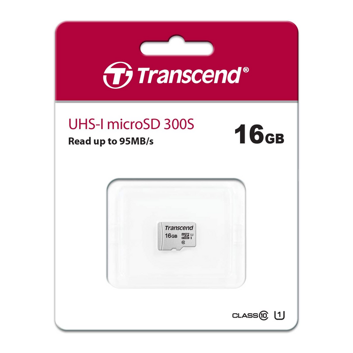 Transcend 300S 16Gb MicroSd Uhs-I U1 Class10, Read 95Mb/S, Write 45Mb/S, Without Adptor, Tlc
