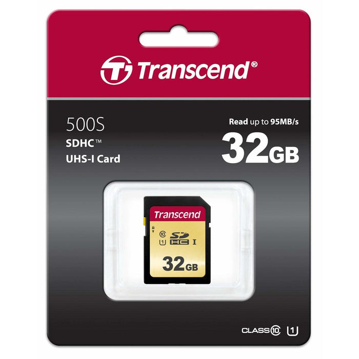 TRANSCEND 500S 32GB UHS-1 CLASS 10 U1 SDHC CARD - MLC
