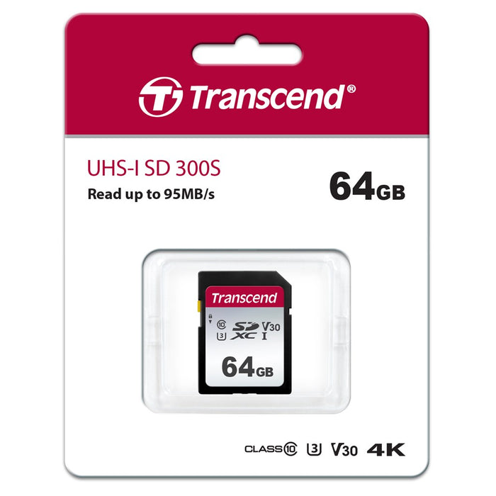 TRANSCEND 300S 64GB UHS-I CLASS 10 U1 U3 V30 SDXC CARD