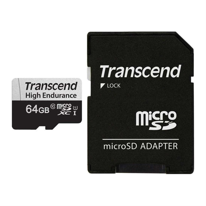 Transcend 350S 64Gb High Endurance MicroSd Uhs, U1 Class10 Read 100Mb/S, Write 45Mb/S, 80Tbw Endurance With Sd Adapter